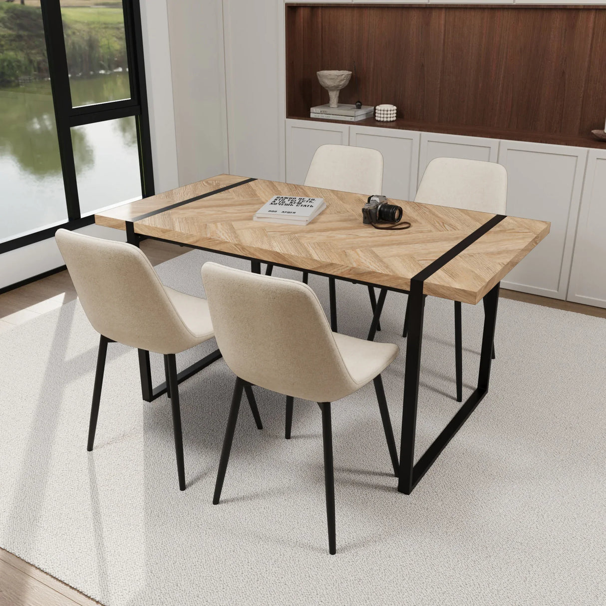 5-Piece Modern Industrial MDF Dining Table And Chairs Set - Omega Lifestyles