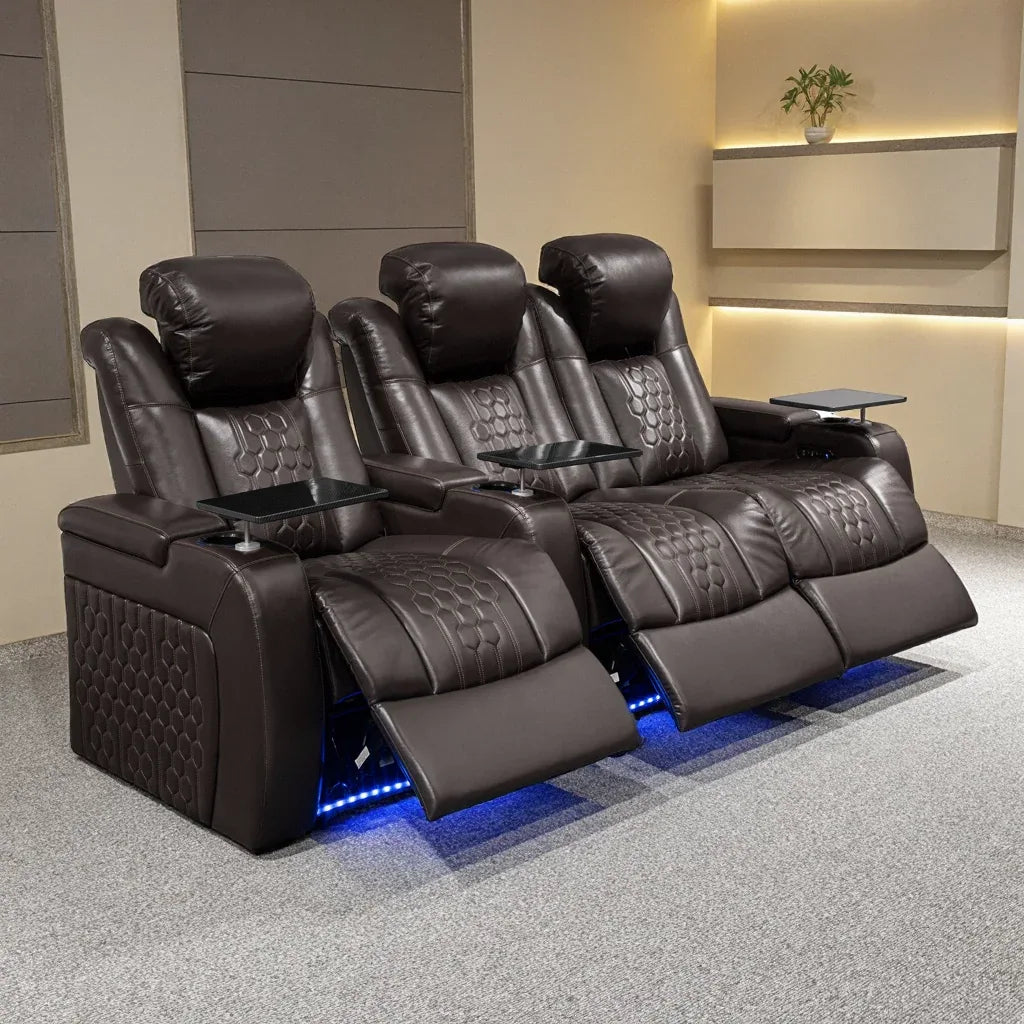 Top-Grain Nappa Leather Power Recliner With RGB Lighting - Omega Lifestyles