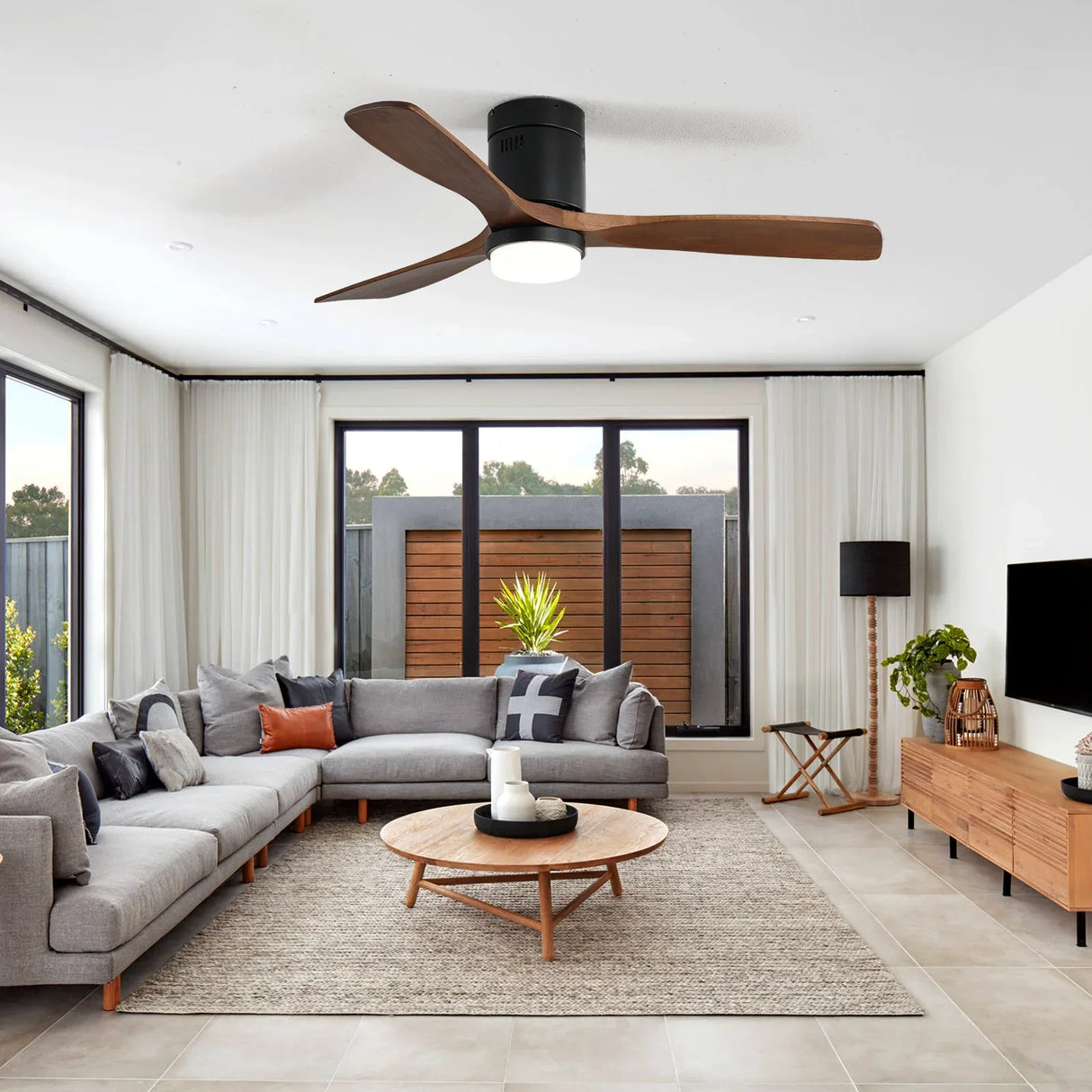 52-Inch Modern Walnut Wood Ceiling Fan With Light - Omega Lifestyles