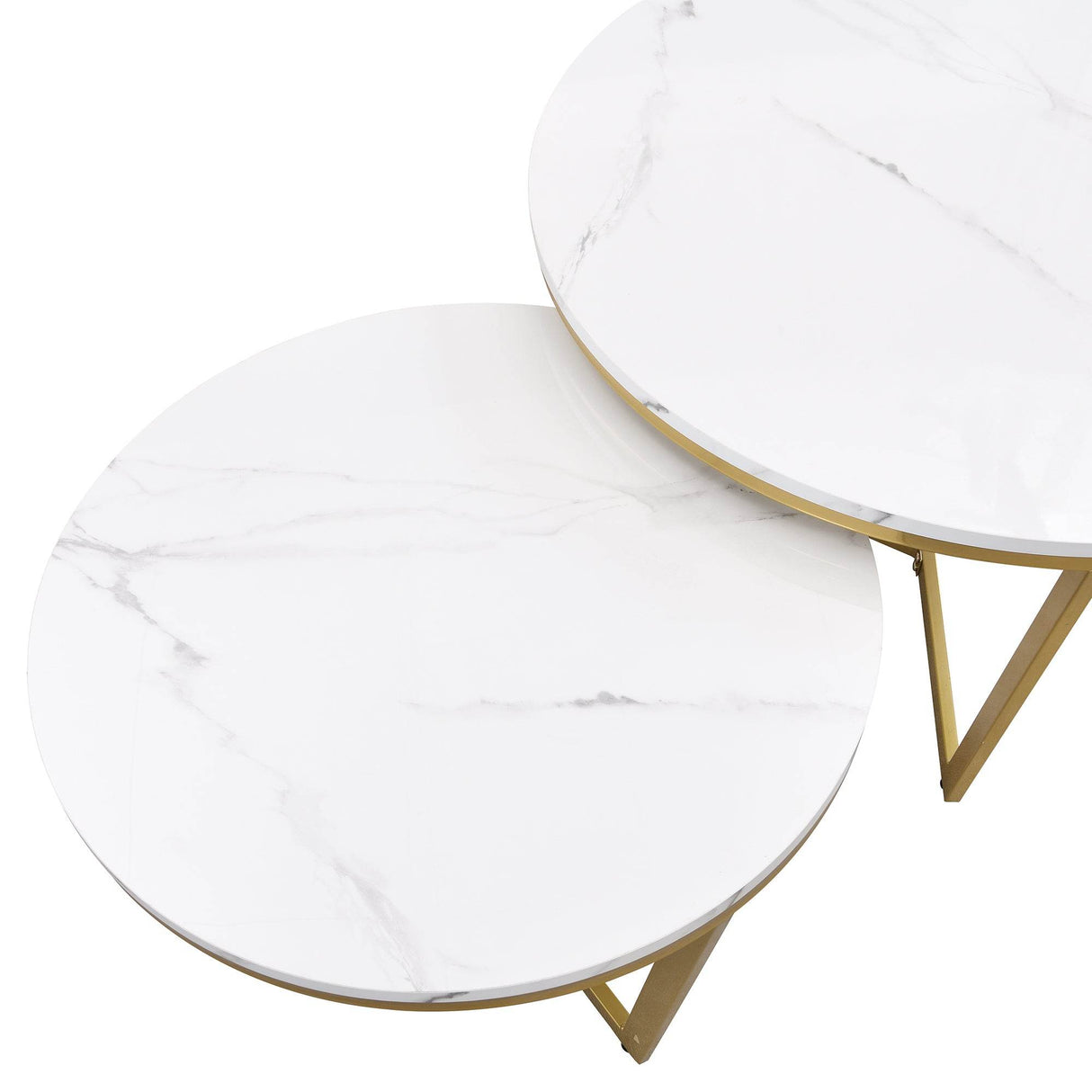 Modern Round Nesting 2-Piece White Marble Coffee Table Set - Sleep Galleria