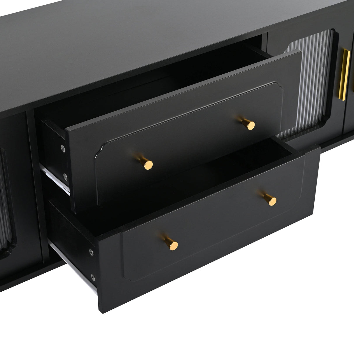 Retro Vintage Black TV Stand With Fluted Glass Doors - Sleep Galleria