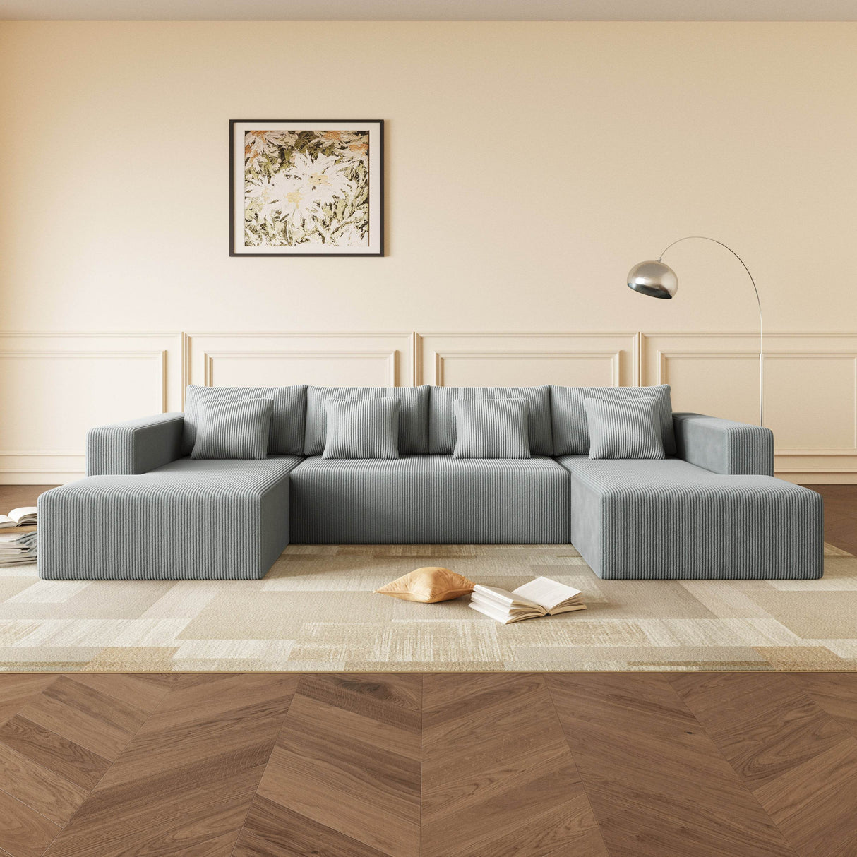 Corduroy U-Shaped Modular 5-Seat Sectional Sofa - Omega Lifestyles