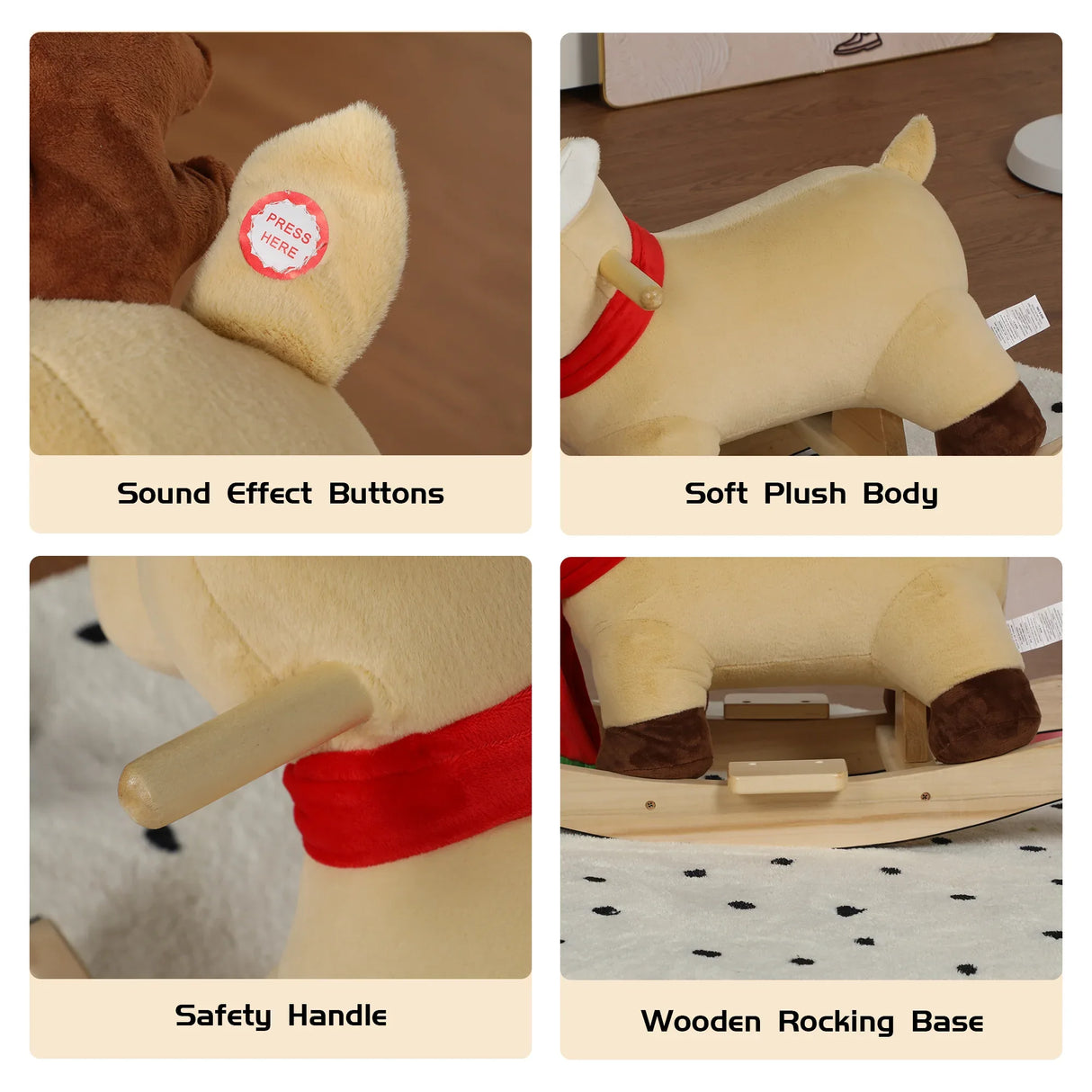 Soft Plush Fabric Kids Ride-On Rocking Horse Toy - Omega Lifestyles