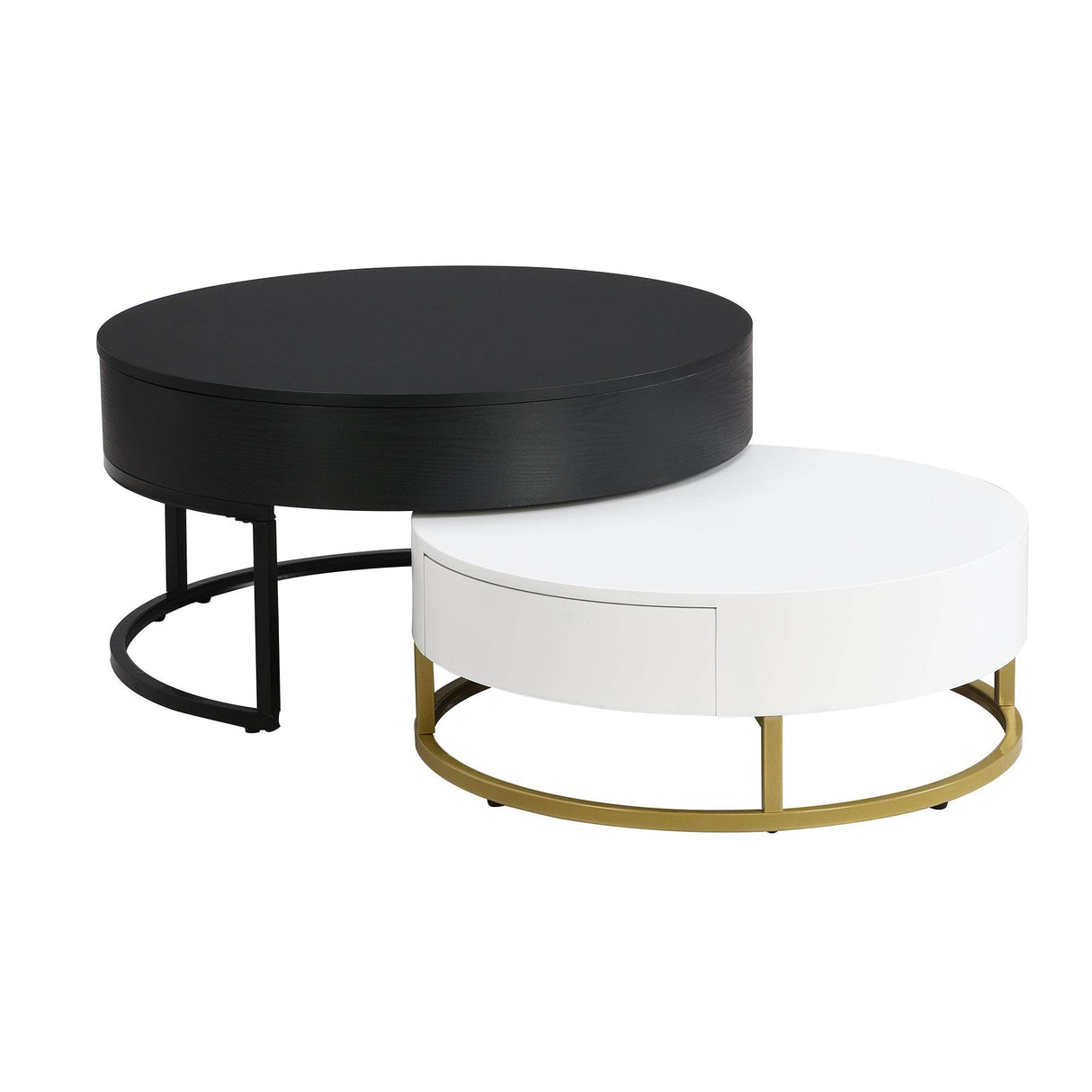 Modern Round Lift-Top Nesting Coffee Tables With Drawers - Sleep Galleria