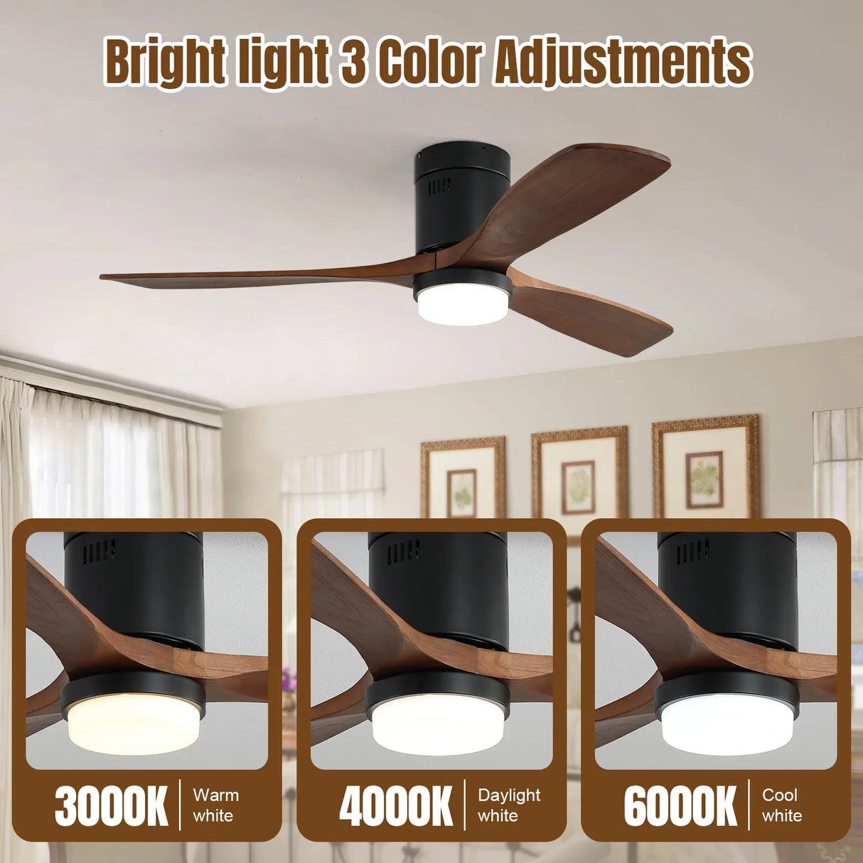 52-Inch Modern Walnut Wood Ceiling Fan With Light - Omega Lifestyles