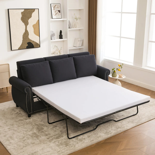 Modern Linen 2-in-1 Sleeper Sofa Bed With Memory Foam Mattress - Omega Lifestyles
