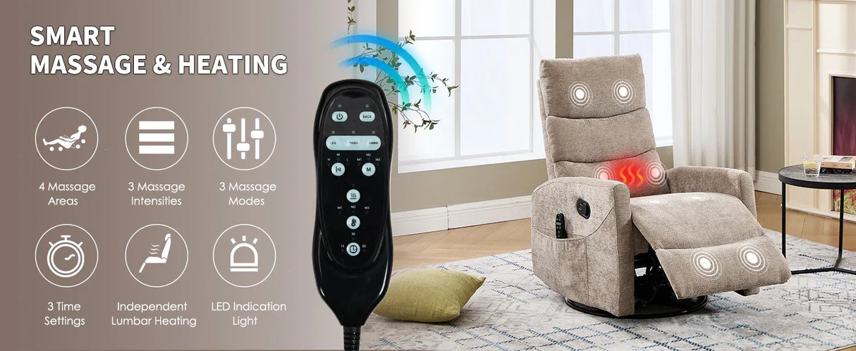 Heat Massage Swivel Rocking Recliner Chair With Lumbar Heat - Omega Lifestyles