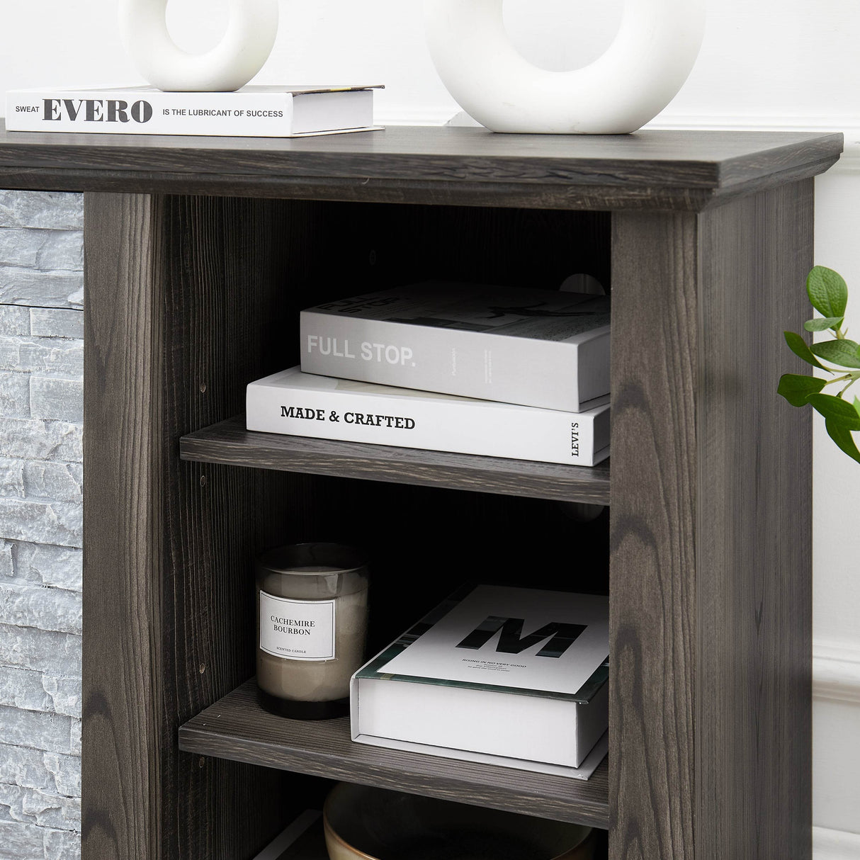 Grey Faux Stacked Stone MDF TV Media Stand Console - Sleep Galleria