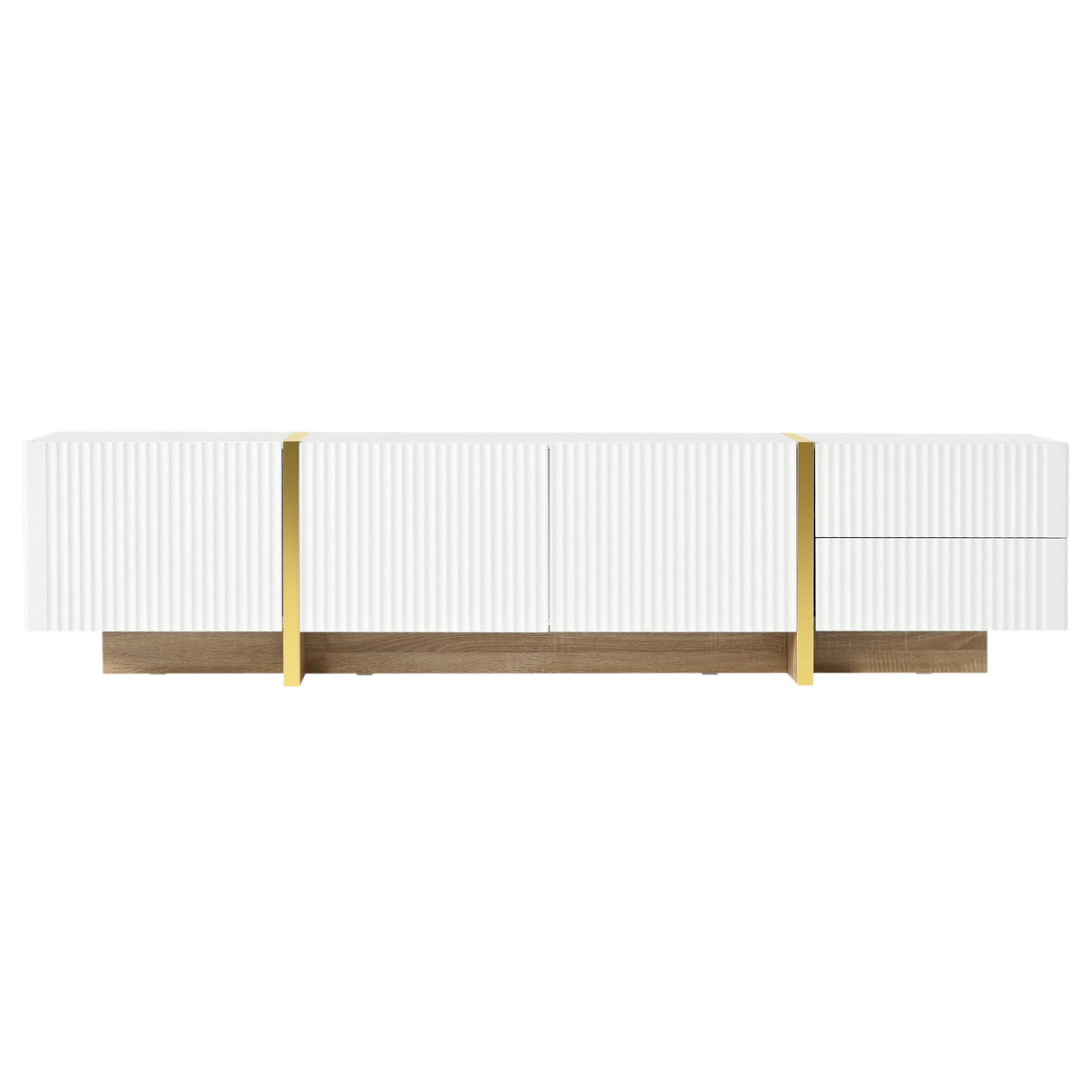 Luxury Fluted White And Gold Wood Grain TV Stand - Sleep Galleria