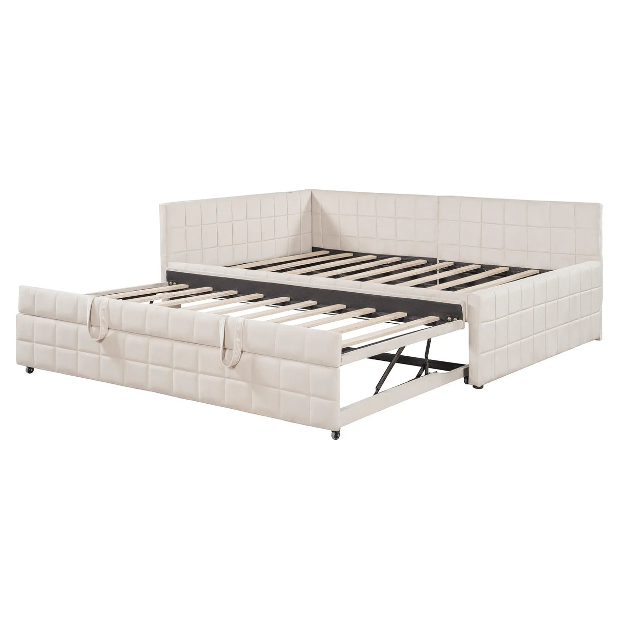 Full Upholstered L-Shaped Daybed With Twin Trundle and USB Ports - Omega Lifestyles