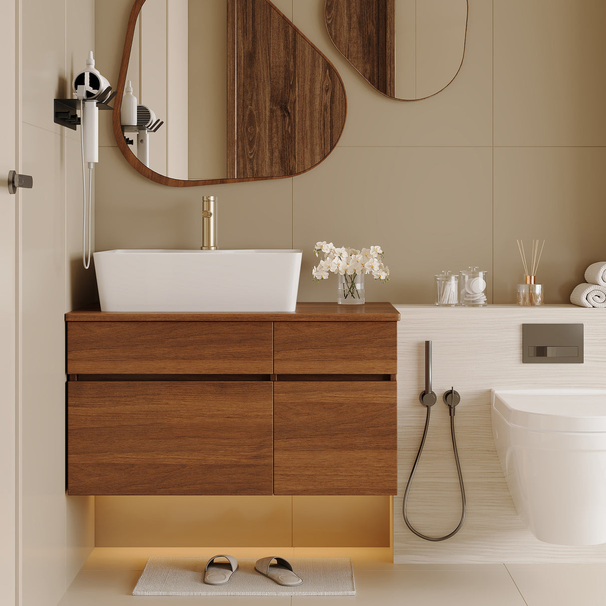 31.5-Inch Floating Solid Wood Bathroom Vanity With Sink
