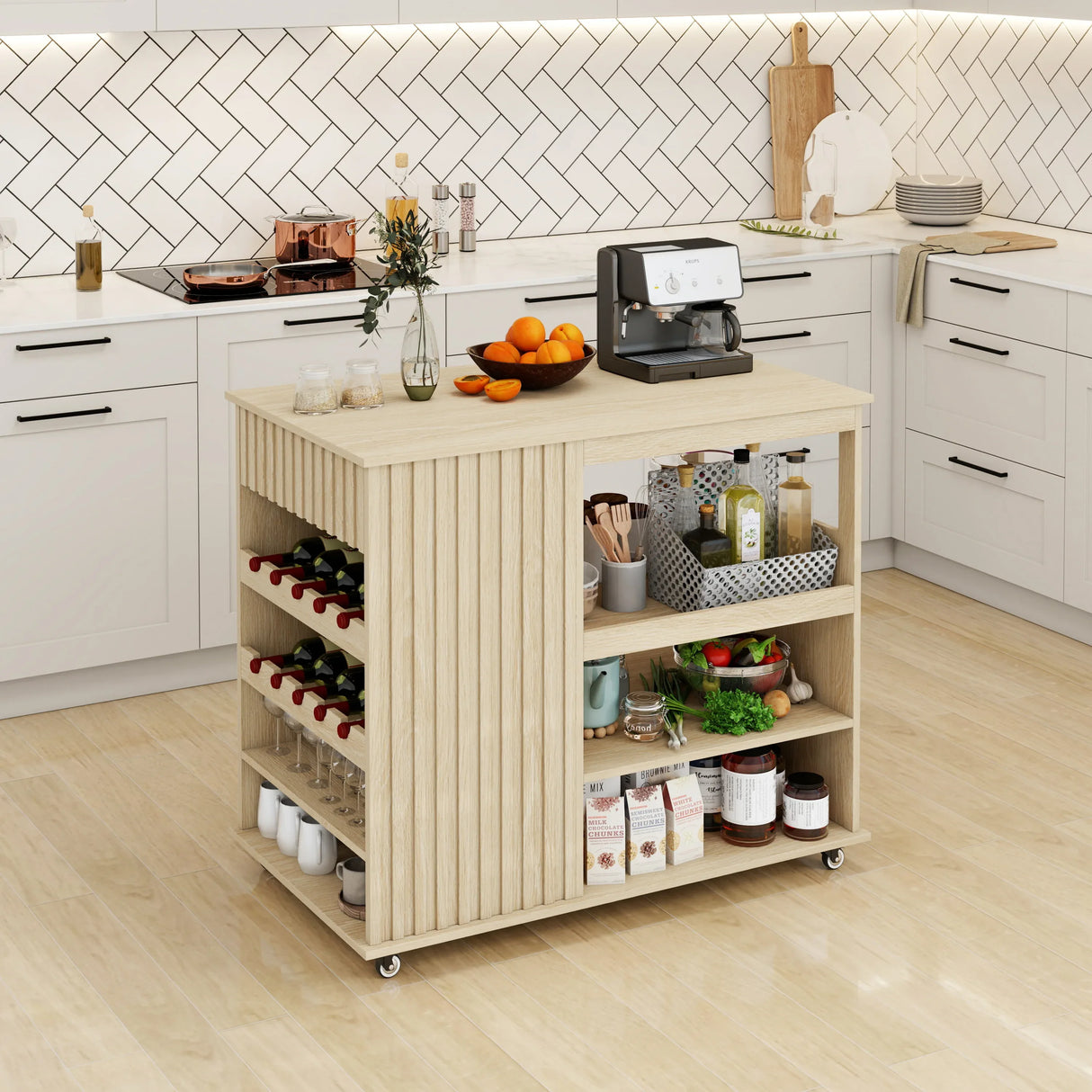 Rolling Kitchen Island Cart With Wine Rack Drawer - Omega Lifestyles