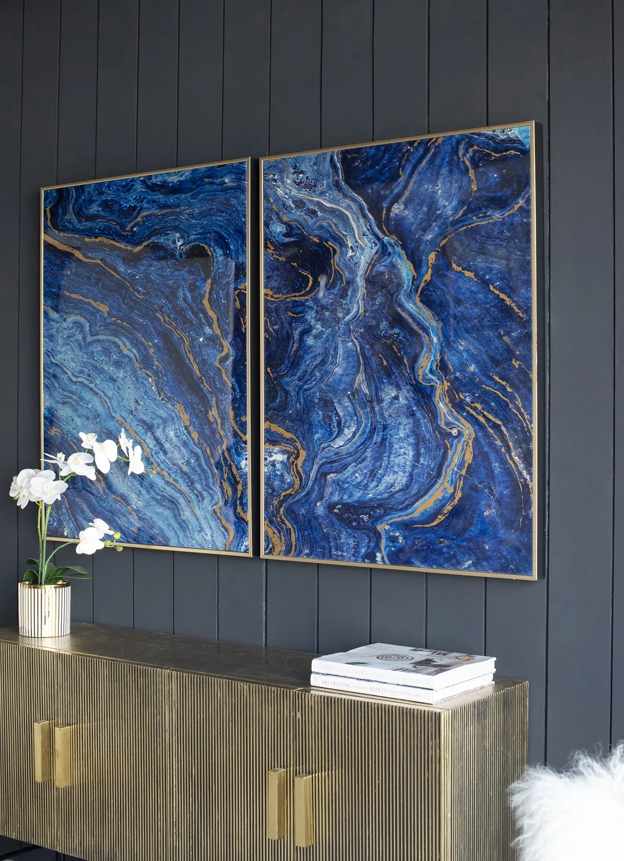 Set Of 2 Blue And Gold Framed Art Panels - Omega Lifestyles