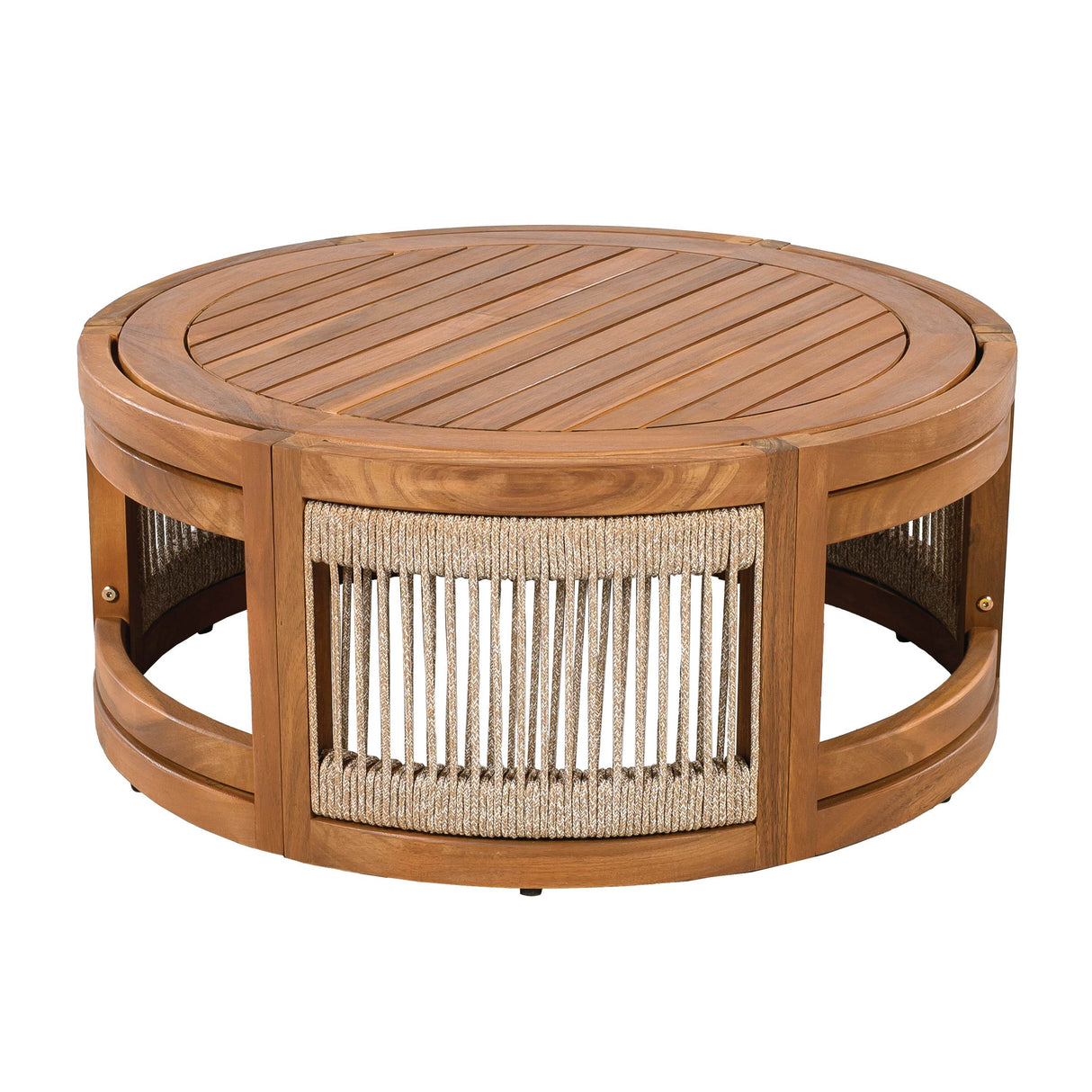 Acacia Wood Outdoor Coffee Table With Woven Rope Accents - Sleep Galleria