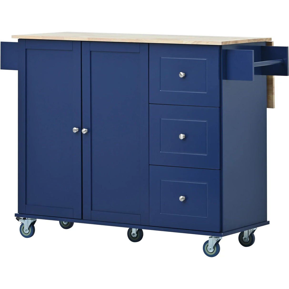 Rolling Mobile Kitchen Island With Solid Wood Top And Storage - Omega Lifestyles