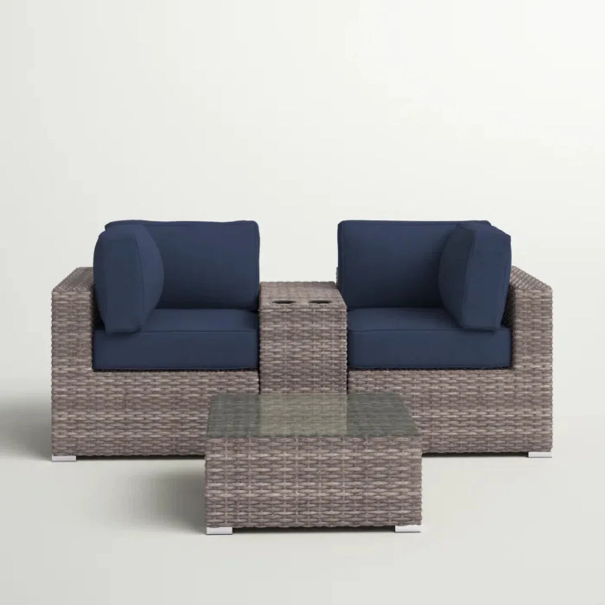 2-Seat Weather-Resistant Wicker Patio Furniture Set With Cushions - Omega Lifestyles