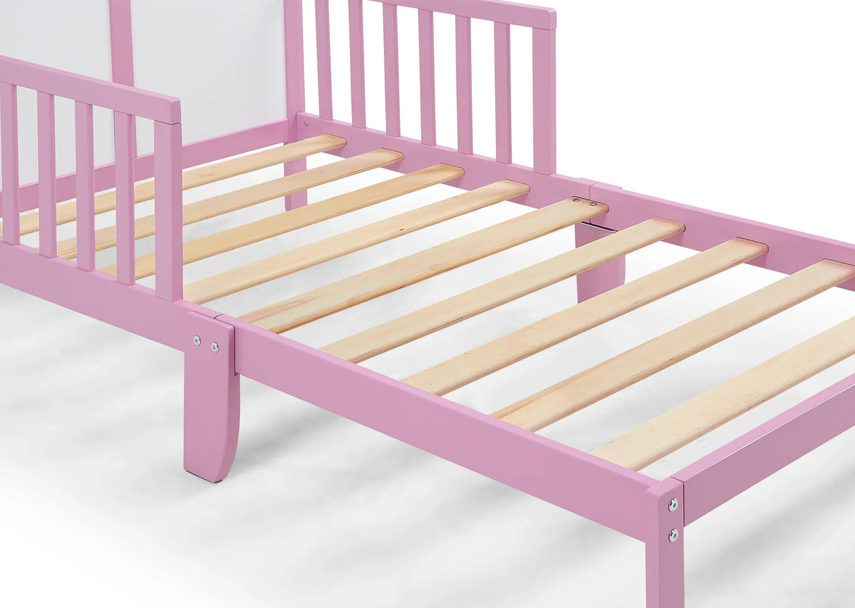 Solid Wood Pink Toddler Bed With Safety Rails - Omega Lifestyles