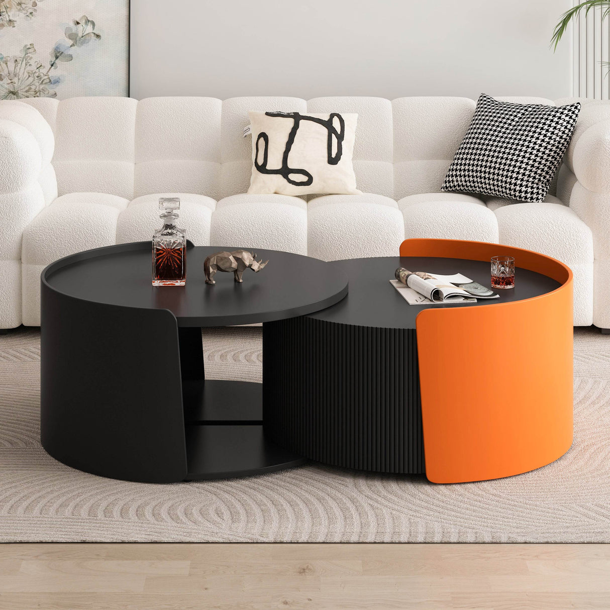 Modern Round Nesting Coffee Table With Storage - Sleep Galleria