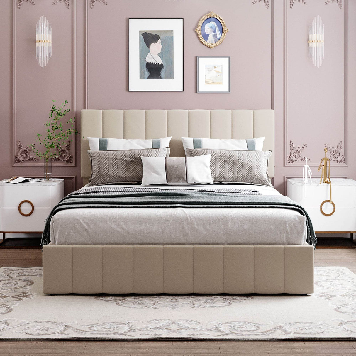 Queen Upholstered Platform Bed With Hydraulic Storage System - Omega Lifestyles