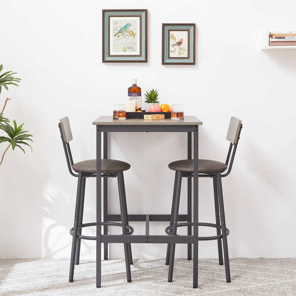 Rustic Grey Particleboard Bar Table Set With 2 Stools - Omega Lifestyles