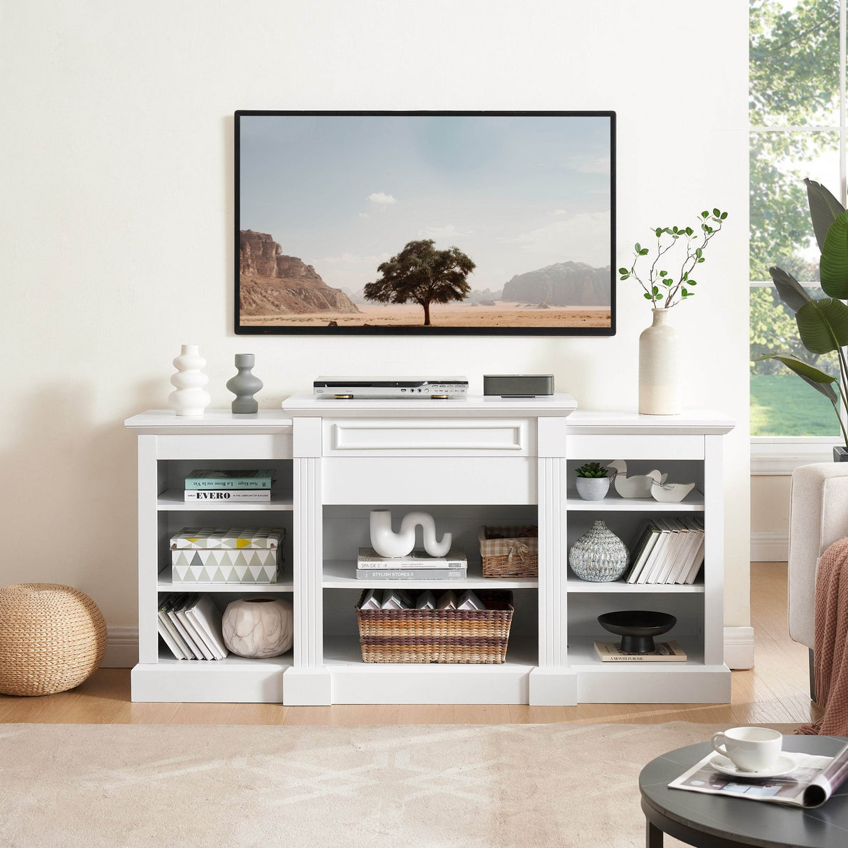 White MDF Adjustable Shelf Media Console Cabinet - Sleep Galleria