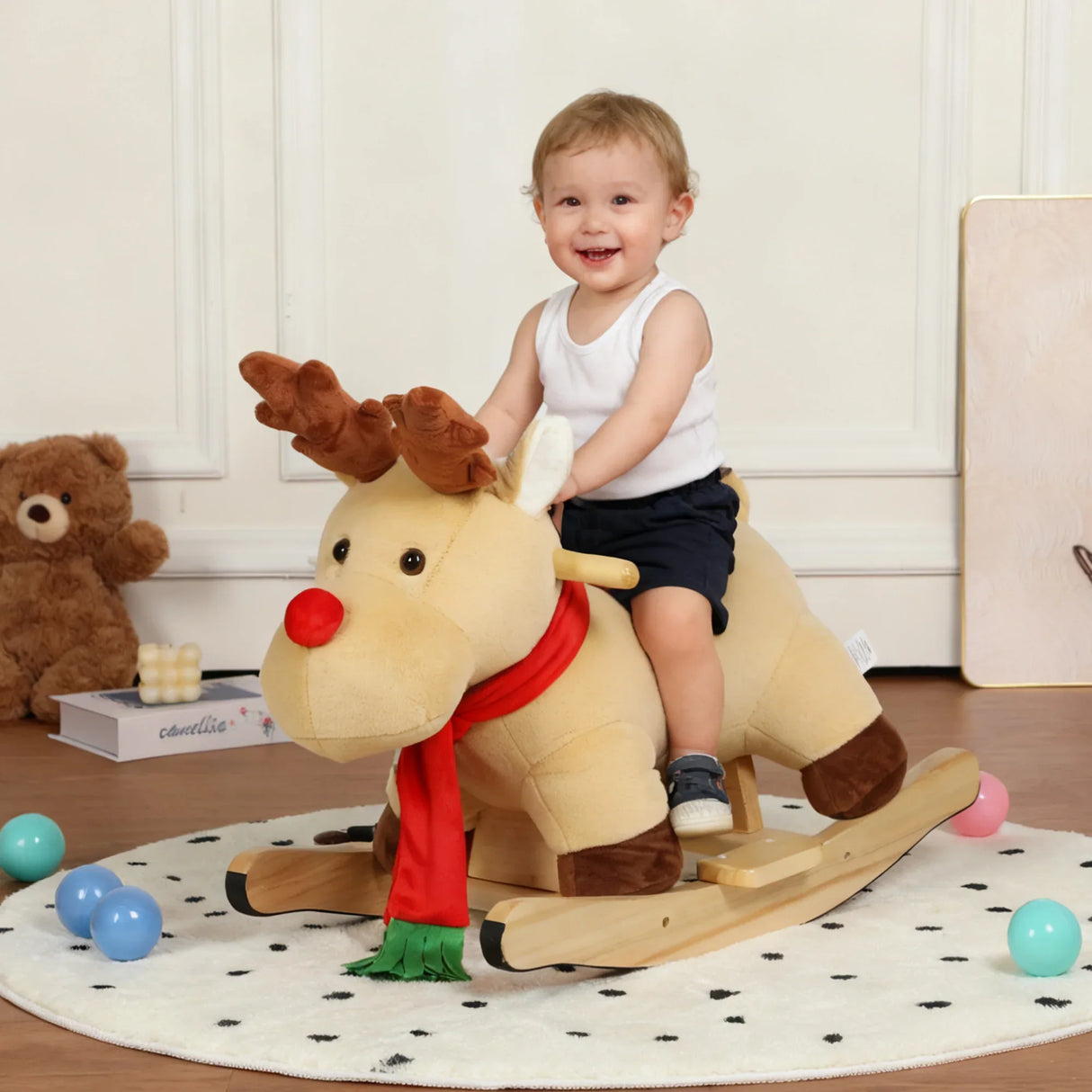 Soft Plush Fabric Kids Ride-On Rocking Horse Toy - Omega Lifestyles