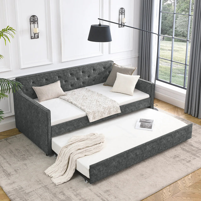 Twin Upholstered Tufted Daybed With Trundle - Omega Lifestyles