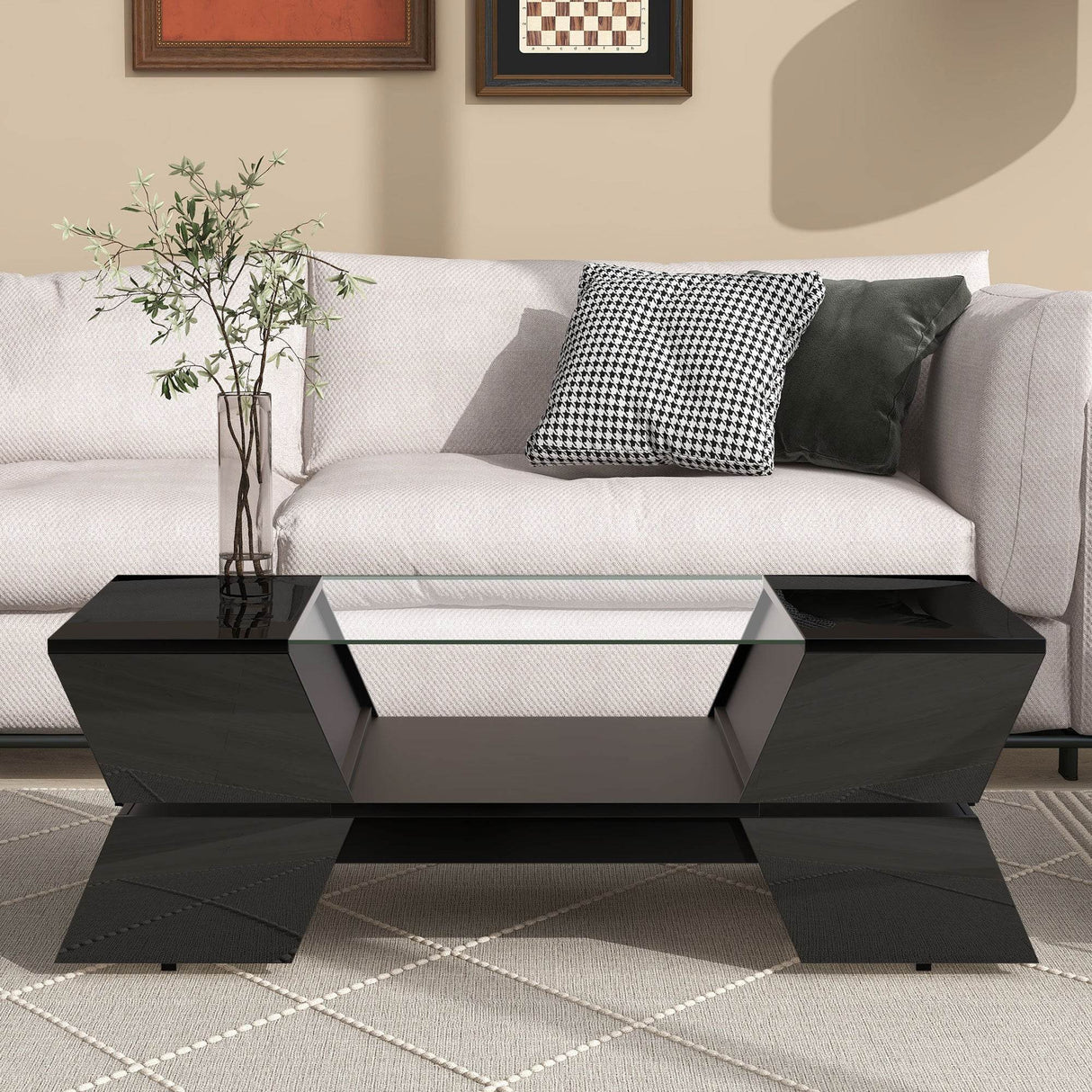 Modernist 2-Tier Black Tempered Glass Coffee Table - Sleep Galleria
