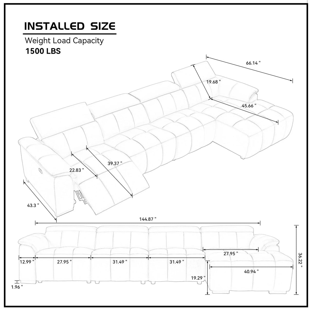 Electric Control Genuine Leather 4-Seat Reclining Chaise Sofa - Omega Lifestyles