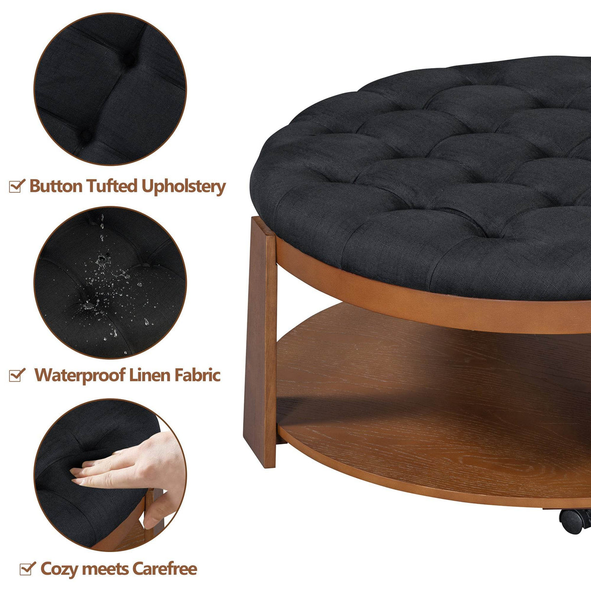 Modern Large Round Upholstered Ottoman Coffee Table - Sleep Galleria