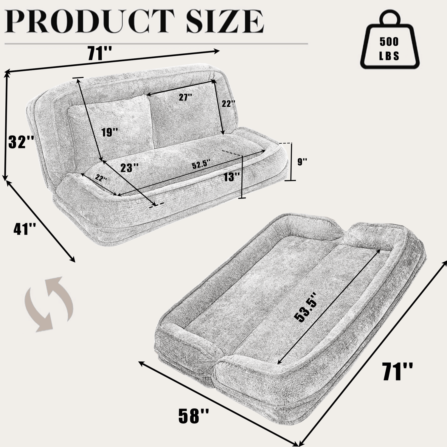 Convertible Adjustable Position Chenille Lazy Loveseat Sofa - Sleep Galleria