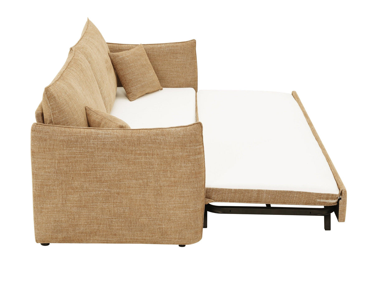 Mocha Chenille Convertible Full Size Sofa Bed With Pillows - Omega Lifestyles