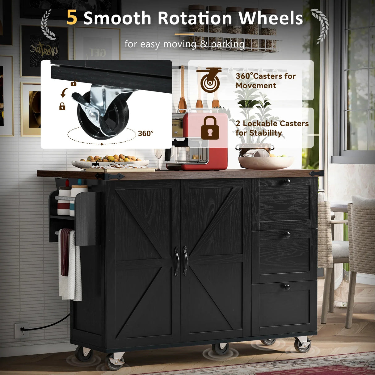 Farmhouse Kitchen Island Cart With Power Outlet - Omega Lifestyles