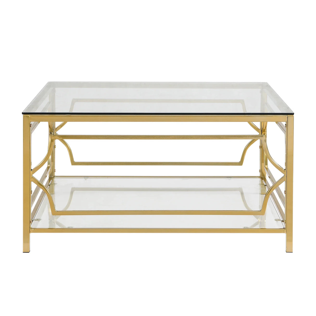 Modern Square Glass Coffee Table With Gold Metal Frame - Omega Lifestyles
