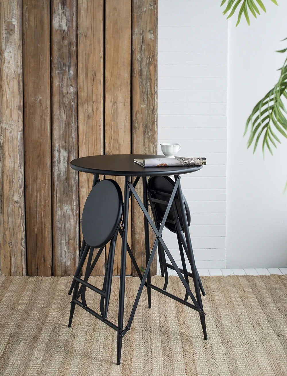 Industrial Black Iron Stowable Side Table With Seating Set - Omega Lifestyles