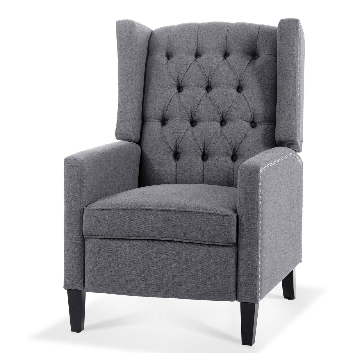Grey Fabric Manual Wing Recliner Chair With Birch Legs