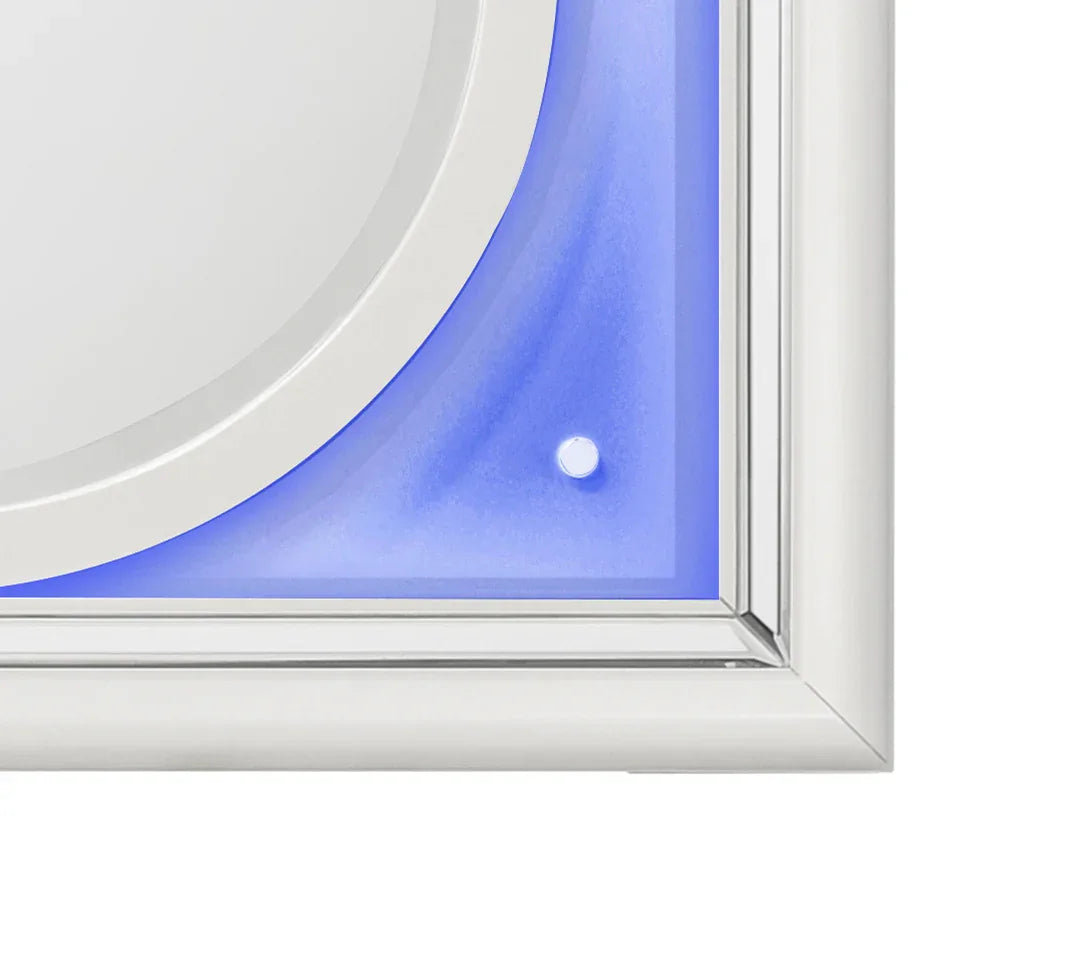 Modern White LED Mirror With Synthetic Wood Frame - Omega Lifestyles