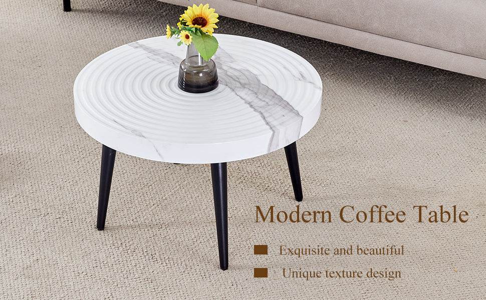 White Marble Pattern Round MDF Metal Coffee Table - Sleep Galleria