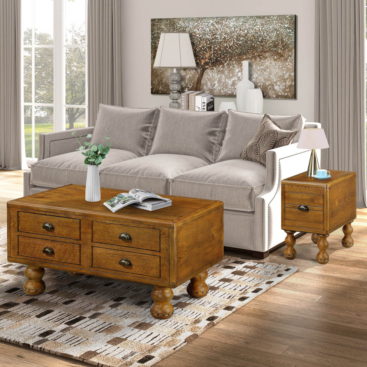 Solid Wood 40-Inch Antique Coffee Table With Drawers - Sleep Galleria