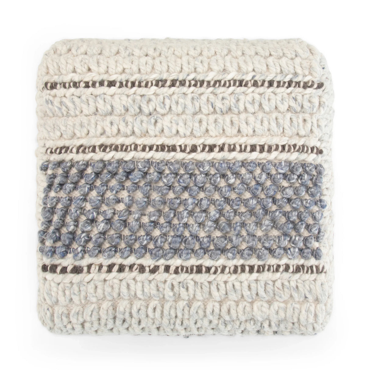 Handwoven Blue Natural Fabric Square Pouf - Omega Lifestyles