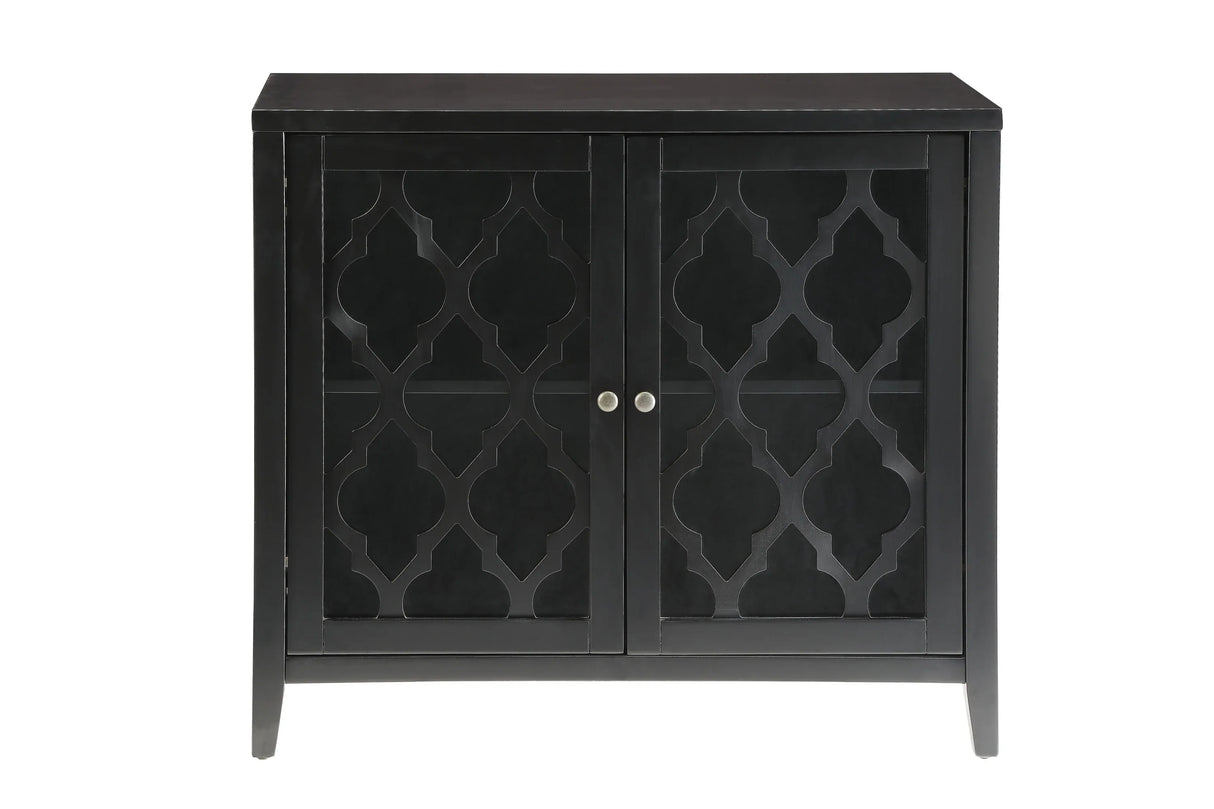 Black Synthetic Wood Console Cabinet With Glass Doors - Omega Lifestyles