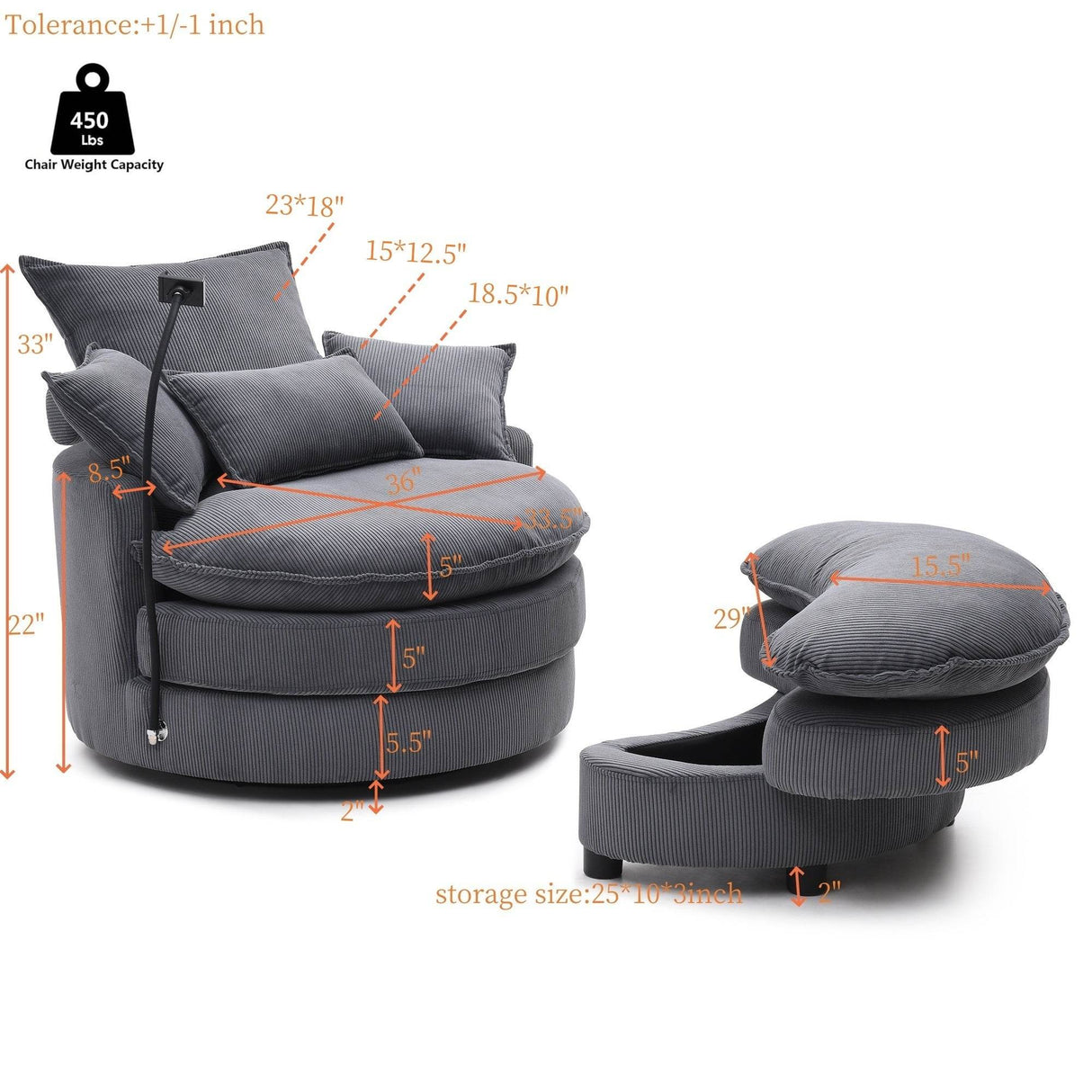 360-Degree Swivel Modern Soft Corduroy Barrel Chair - Omega Lifestyles