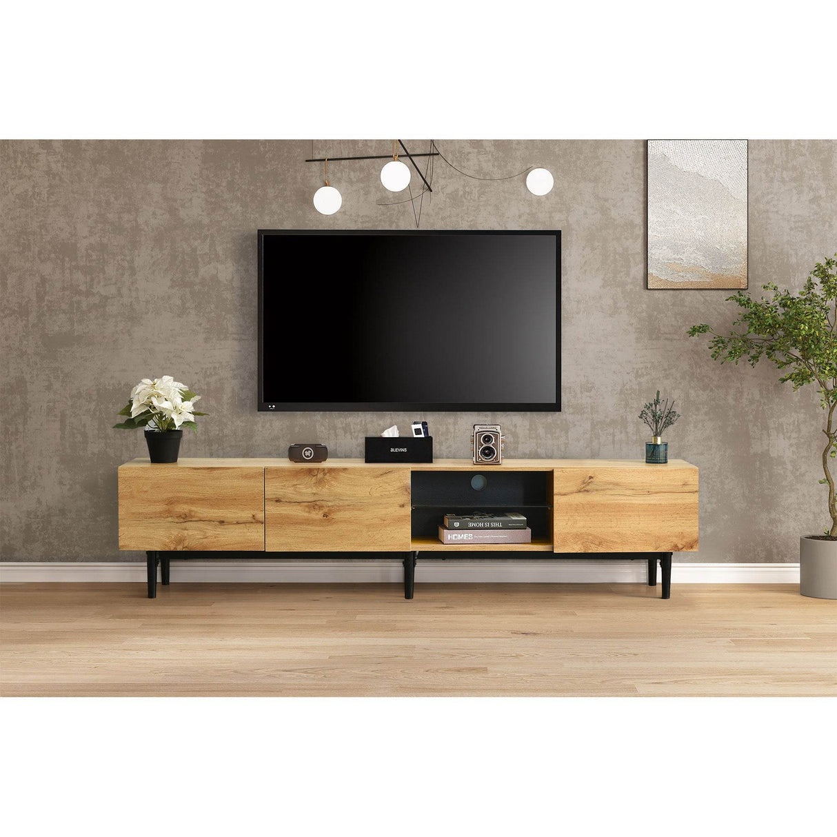 Modern LED Wood Tone TV Stand With Storage - Sleep Galleria