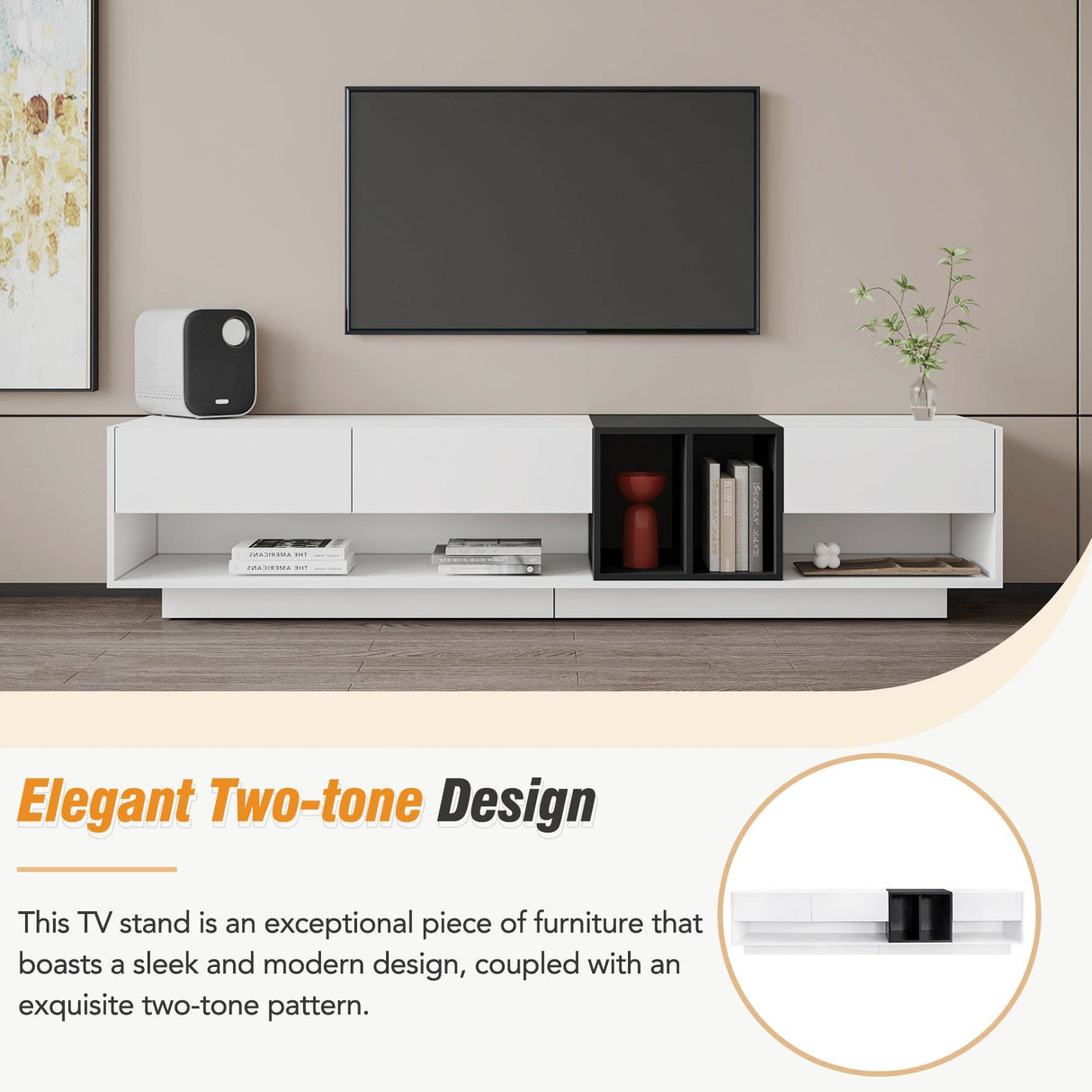 Two-Tone Particle Board White TV Stand With Storage - Sleep Galleria
