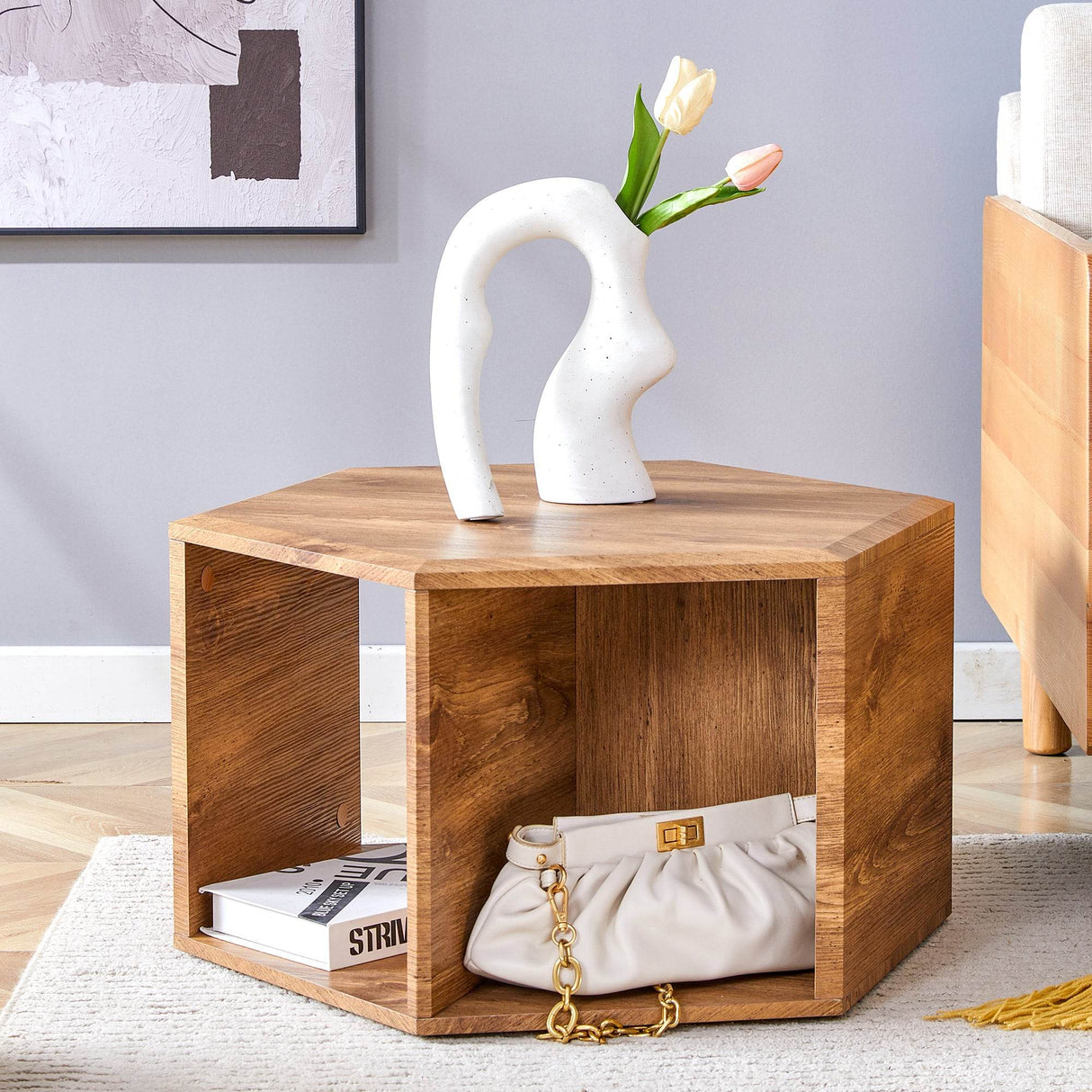 Hexagonal MDF Storage Coffee Table With Pattern - Omega Lifestyles