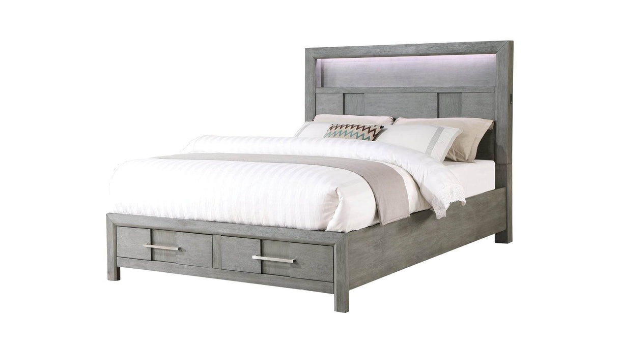 Contemporary Gray Full Wood Bed Frame With LED Lighting