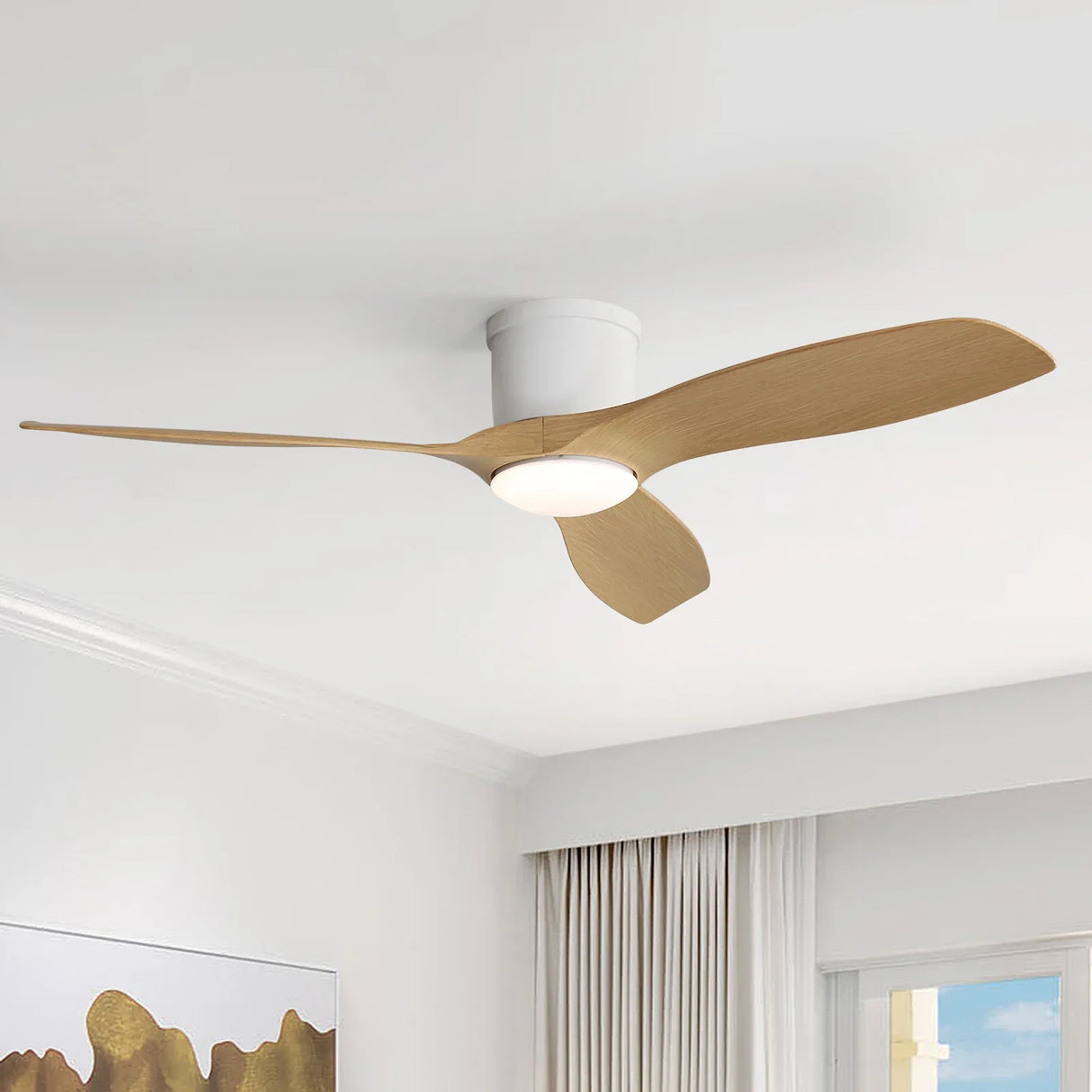 52-Inch Modern Flush Mount Ceiling Fan With LED Light - Omega Lifestyles