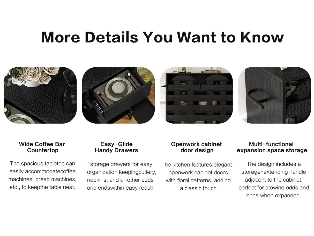 Black Woven Door Buffet Cabinet With Adjustable Storage - Omega Lifestyles