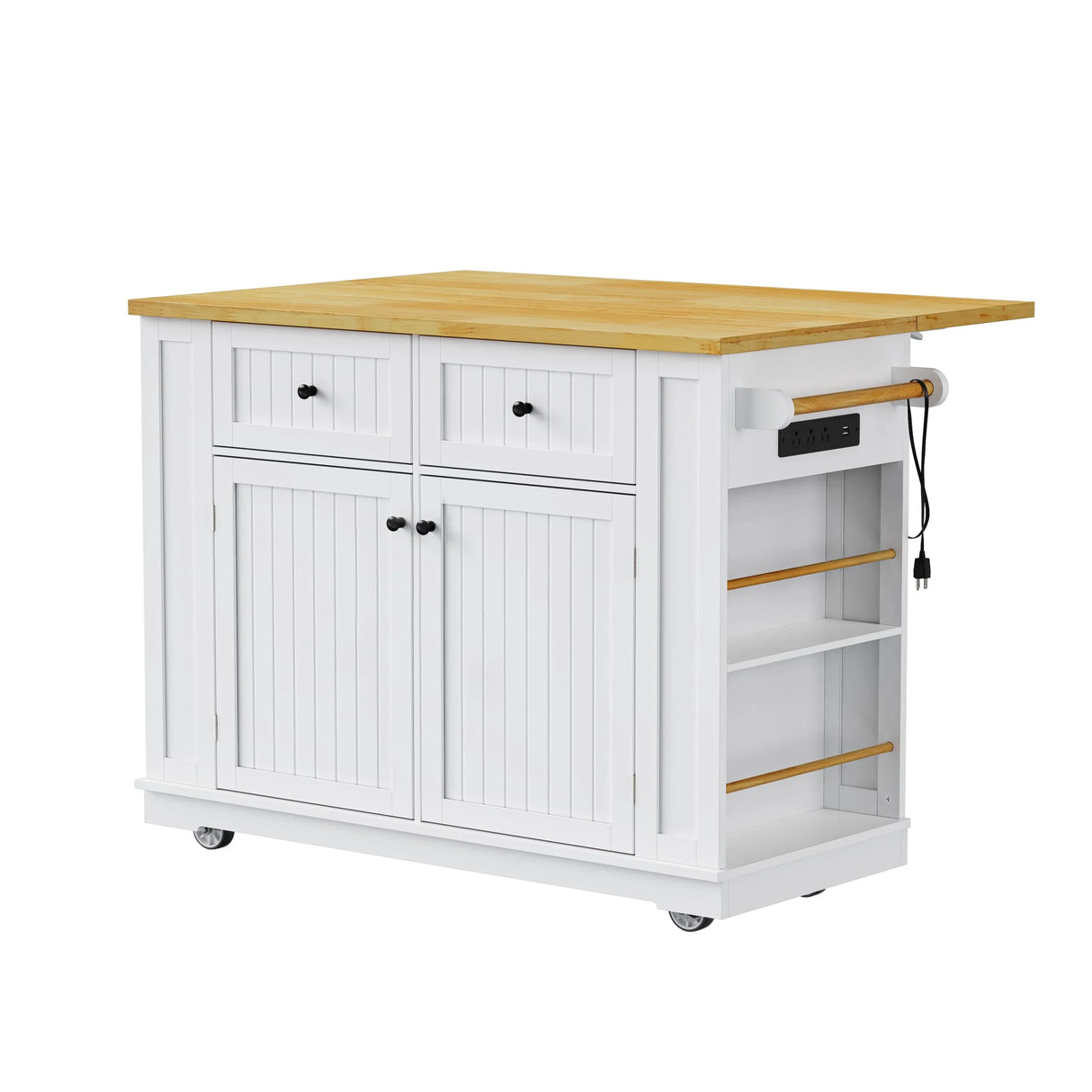 Rolling Kitchen Island Cart With Drop Leaf And Power Outlet - Omega Lifestyles