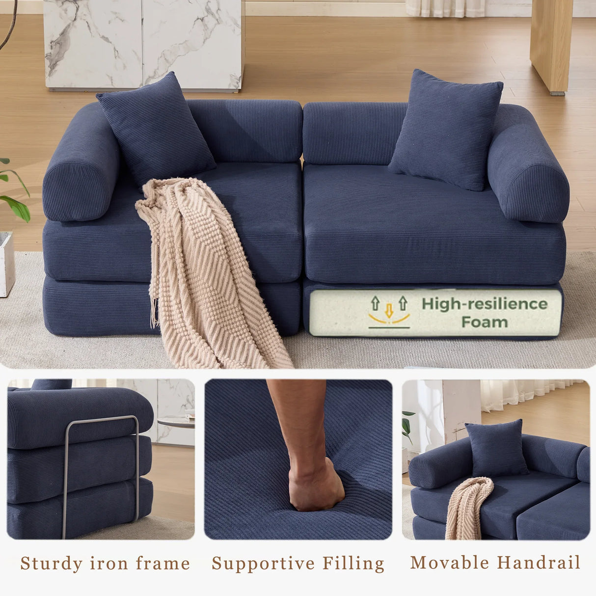 Modular Folding Convertible Corduroy Sofa Bed - Omega Lifestyles